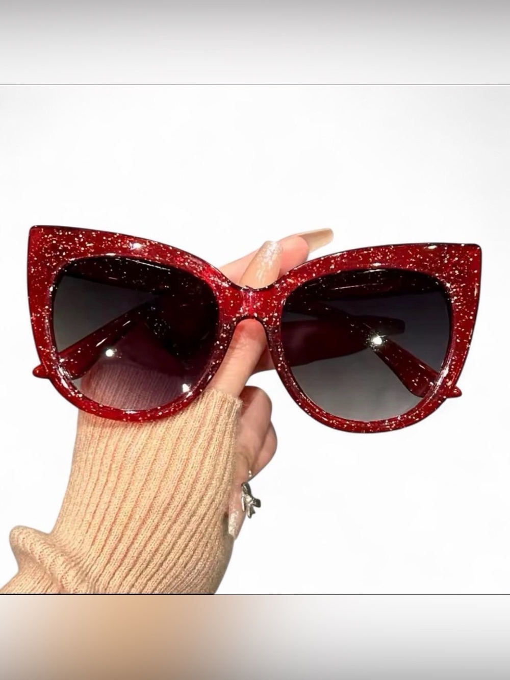 Red Glitter Oversized Cat-Eye Sunglasses